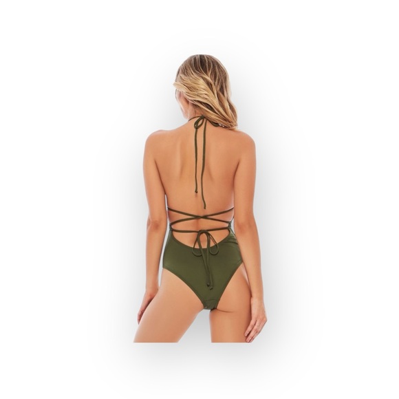 L*Space ☼ Pamela Plunging Strappy Open Back One Piece Swimsuit ☼ Olive Green 10 - Picture 4 of 17